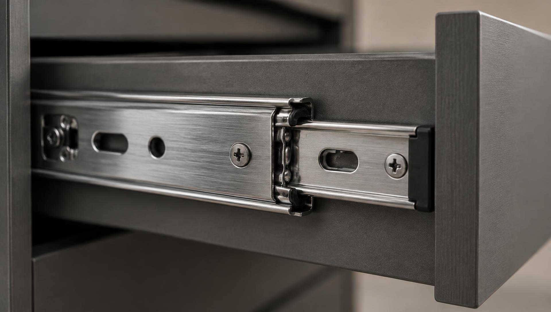 Close-up of a precision drawer slide mechanism